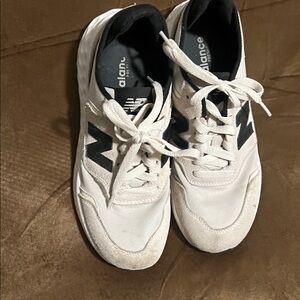 New Balance White and Black Retro Runner Sneakers